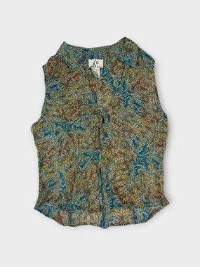 ICE Silk Paisley Sleeveless Button-Front Blouse — Size L
